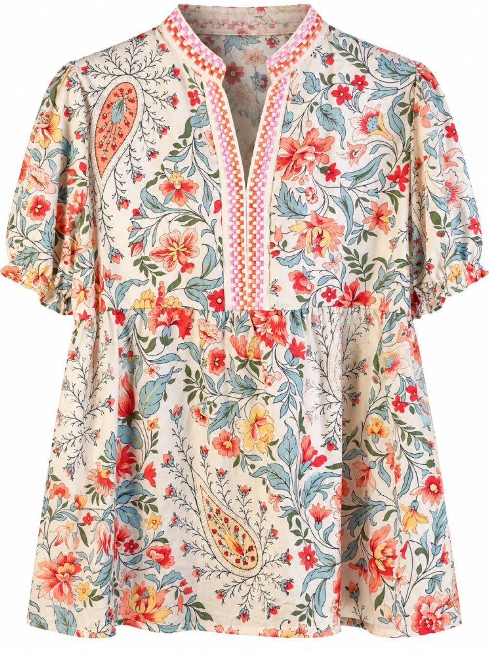 CheryBetty XL Floral Paisley Tunic Top Embroidered Boho Cotton Stretch Korea